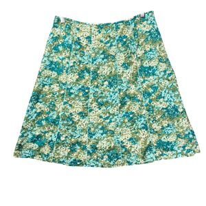 Ann Taylor Skirt Womens 10 Blue Green Floral A-Line Lined Cotton Watercolor‎